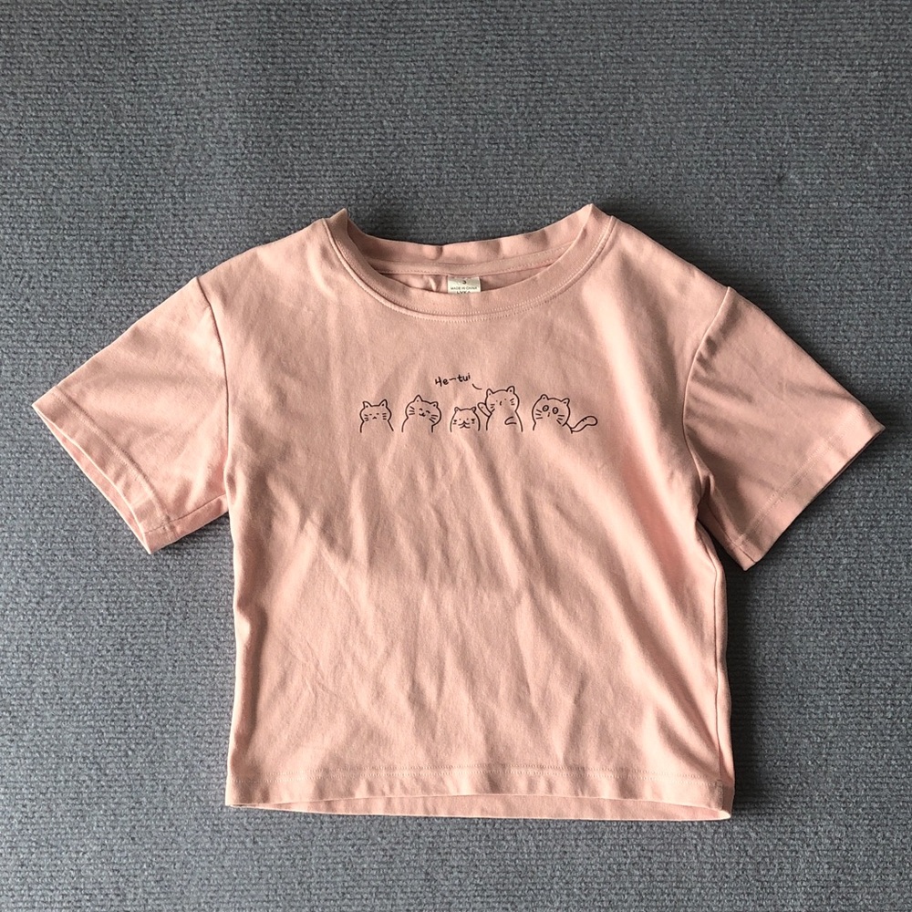 Pink Kids Cute Cat Graphic Tee